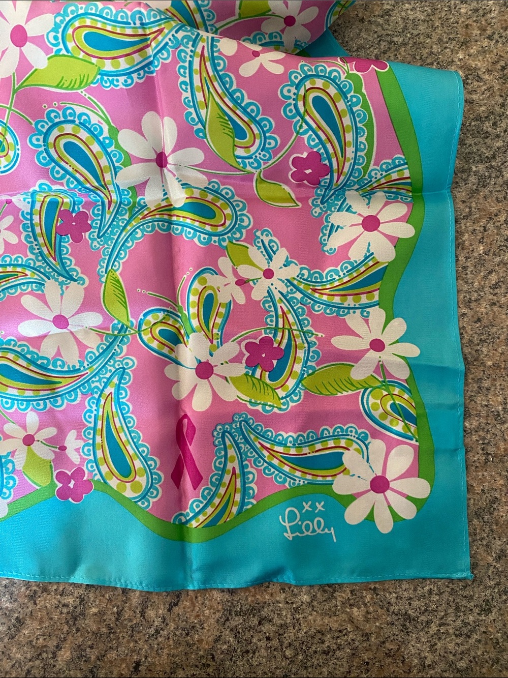 Lilly Pulitzer Pink Turquoise Floral Paisley Scarf